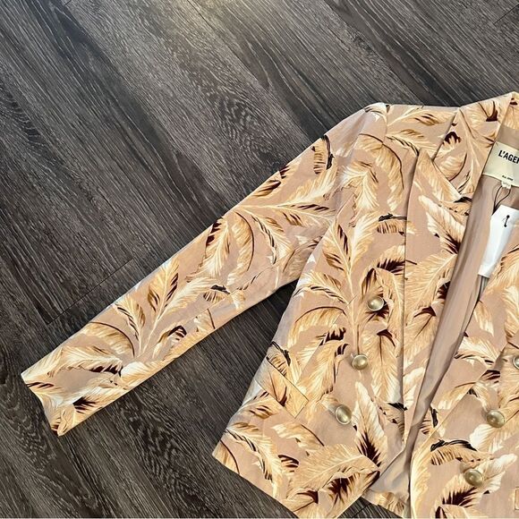 L'AGENCE Brooke Leaf Print Cropped Blazer Honey Multi Tonal Palm Feather… - Picture 2 of 8